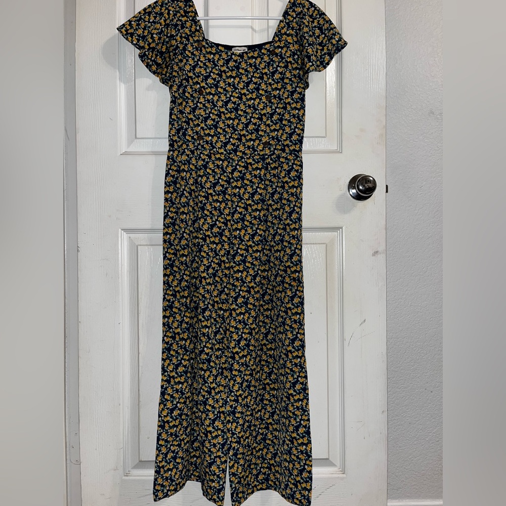 Girls large navy blue with yellow flowers jumpsuit